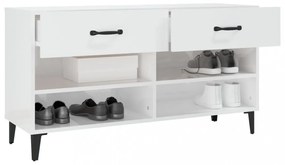 magasfényű fehér szerelt fa cipőszekrény 102x35x55 cm