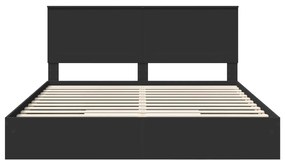 vidaXL Tárolós Ágy fejtámlával fiókkal Fekete 200 x 200 cm Faanyag