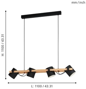Eglo 43424 - Csillár zsinóron HORNWOOD 4xE27/28W/230V