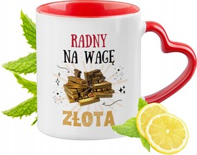 Piros bögre szív alakú füllel a tanácsosnak ajándékba