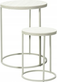 Dohányzóasztal Szett 2 Db Kerek Fém Bézs Márvány Asztallap