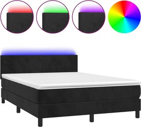 vidaXL fekete bársony rugós és LED-es ágy matraccal 140x190 cm