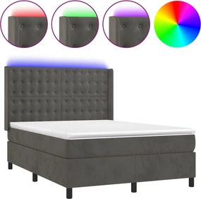 vidaXL sötétszürke bársony rugós és LED-es ágy matraccal 140x200 cm