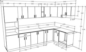 Karo V35 sarok konyhabútor 28 mm-es Thermo munkalappal, Antracit / Fehér, 320 x 160 cm