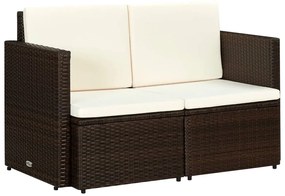 Barna kétszemélyes polyrattan kerti kanapé párnákkal