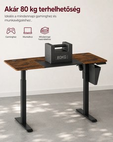 SONGMICS elektromosan állítható magasságú íróasztal, 140 x 60 cm, 4 memóriahellyel, USB-C töltőporttal és tárolózsebbel, vintage barna és fekete