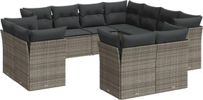 vidaXL 11 részes szürke polyrattan kerti ülőgarnitúra párnákkal