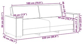 vidaXL 3 személyes, fekete szövetkanapé 180 cm