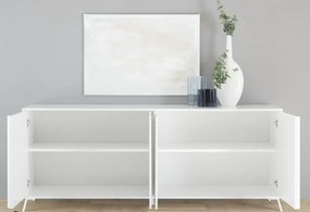 CITY Négyajtós komód, fehér, magasfényű lakkozott vázzal és előlapokkal