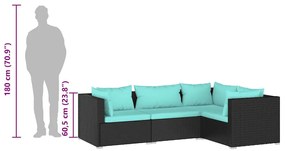 vidaXL 4 részes fekete polyrattan kerti ülőgarnitúra párnákkal