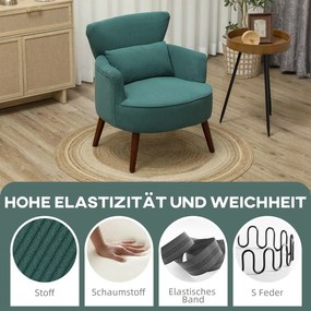 HOMCOM Modern fotel, kárpitozott kiegészítő fotel ágyéki párnával, gumifa lábak, sötétzöld