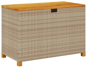 bézs polyrattan és akácfa kerti tárolóláda 110 x 55 x 63 cm