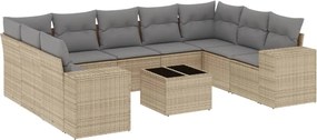 vidaXL 10 részes bézs polyrattan kerti ülőgarnitúra párnával