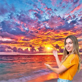 Fotótapéta Nappali Hálószoba Tengerpart Nap Pálmafák 392x280 PMSP03W