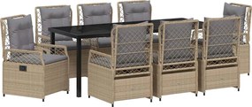 vidaXL Kert étkező szett 9 pcs Beige és Világosszürke polirattan