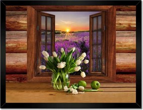 Poszterek keretben 40x30 Rönkfal Virágok