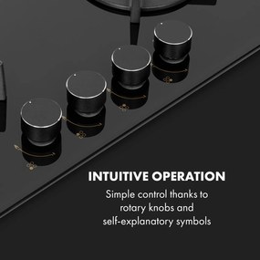 Klarstein Goldflame 4, gázfőzőlap, 4 sárgaréz égőfej, üvegkerámia