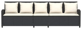 5 személyes fekete polyrattan kerti kanapé párnával
