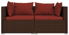 3 részes barna polyrattan kerti bútorszett párnákkal