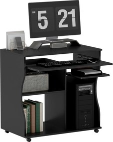 HOMCOM Görgős Asztal 80 x 48 cm Számítógép Asztal Monitor Tartóval, Billentyűzet Tálcával, Tárolópolccal, PC Asztal Otthoni Irodához, Hálószobába - Fe