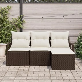 4 részes kertibútor szett párnákkal Barna Poli Rattan, 2 személyes kerti kanapé párnákkal Barna Poli Rattan