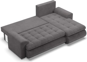 Tokio sarokkanapé, 2 ágyneműtartóval, kordbársony, jobboldali, szürke