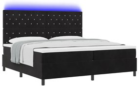 Boxspring Ágy Mattal és LED Fekete 200x200 cm Bársony