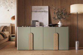 Amilio négyajtós komód 200 cm - eukaliptusz / baltic dune tölgy / natúr tölgy fogantyúk