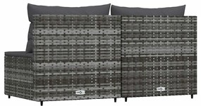 2 db szürke polyrattan kerti középső kanapé párnákkal