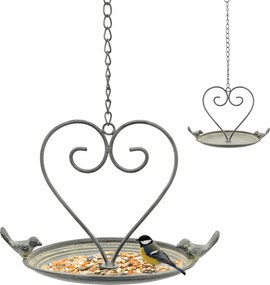 Függő itató szívvel és madárkákkal 53 cm fém Retro etető