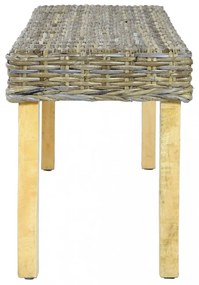természetes kubu rattan és tömör mahagóni fa pad 110 cm