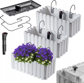 3x Erkélydoboz Virágtartó 60cm Virágtartó Korlát Erkély Fehér