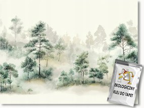 Fotótapéta Flizelina Akvarell Tájkép Erdő Fák Köd Reggel 350x250 ragasztó