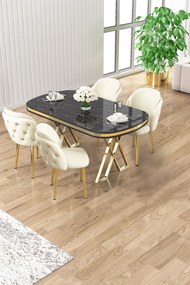 Zae étkezőgarnitúra, fekete márvány-arany, 168 cm – TR240CHR3074