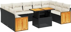 vidaXL 10 részes fekete polyrattan kerti ülőgarnitúra párnákkal