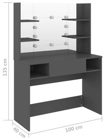 szürke LED-es MDF sminkasztal 100 x 40 x 135 cm