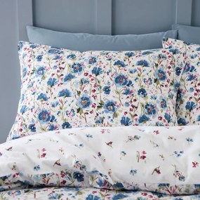 Fehér-kék kétszemélyes flanel ágyneműhuzat 200x200 cm Ophelia Floral – Bianca