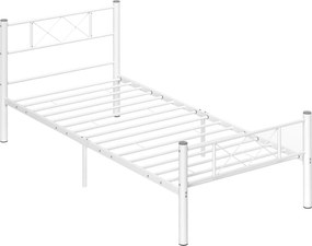 HOMCOM Ágykeret 200 x 90 cm matrac számára, 88 cm magas egyszemélyes ágykeret acélból, hálószobába vagy vendégszobába, Fehér | Aosom