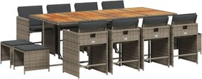 vidaXL 13 részes szürke polyrattan kerti ülőgarnitúra párnákkal