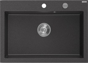 Mexen Elix 1-medencés gránit mosogató 700 x 500 mm, fekete pöttyös, krómozott szifon - 6526701005-76