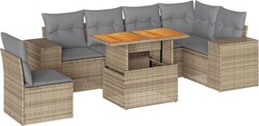 vidaXL 7 részes bézs polyrattan kerti ülőgarnitúra párnákkal