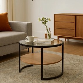 Fekete-natúr színű kerek dohányzóasztal tölgyfa dekorral ø 68 cm Zanu – Bonami Essentials