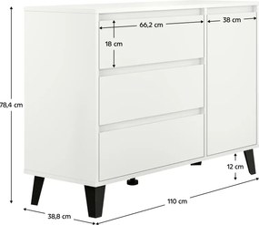 Komód, fehér, BOGAN NEW 1D3S