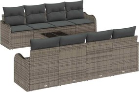 vidaXL Kerti Kanapé Szett 9 pcs Szürke Poli Rattan és Acél és Üveg