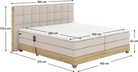 Elektromos állítható ágy, boxspring, bézs/artisan tölgy, 160x200, TIANA