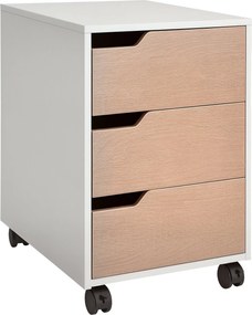 HOMCOM Irodai Irattartó Szekrény Kerekekkel, 3-Fiókos Szekrény asztali Tanuláshoz 40x50x57,5 cm Tölgy és Fehér | Aosom