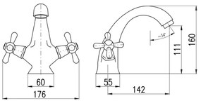 RAV Slezák MK128.0SM - MORAVA RETRO 16 cm mosdócsaptelep, antik sárgaréz