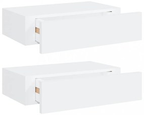 2 db fehér MDF falra szerelhető fiókos polc 40 x 23,5 x 10 cm