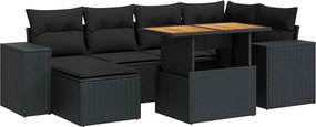 vidaXL 7 részes fekete polyrattan kerti ülőgarnitúra párnával