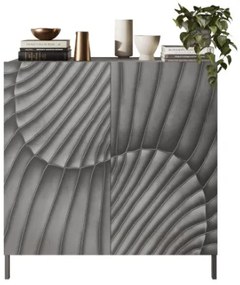 SNAKE kétajtós komód, betonhatású testtel és szürke, díszített mintázatú előlapokkal